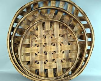 Round Tobacco Basket, Set Of 3, 1st Basket Measures 17" x 17", 2nd Basket Measures 21" x 21", 3rd Basket Measures 24.5" x 24.5"