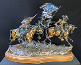 Vic Payne 'Into The Valley Of Deep Shadows' General Custer Artisan Bronze Sculpture On Rotating Wood Base, Limited Edition 22/50, Artist Marked, Approx. 36" x 27" x 17"