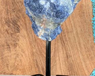Mineral Specimens, Black Obsidian, Fuchsite, Sodalite, And Rose Quartz, On Metal Display Stands, 5"-6.25" Tall
