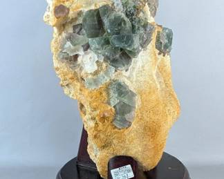 Large Fluorite In Matrix Mineral Specimen, On Wood Display Stand, 23.9kg, 20.25" Tall