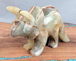 Polished Green Onyx Triceratops Statue, 3.5" Tall x 6" Long