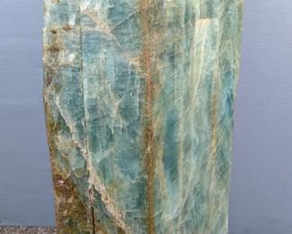 Large Aquamarine Mineral Specimen On Wood Base, 32" Tall