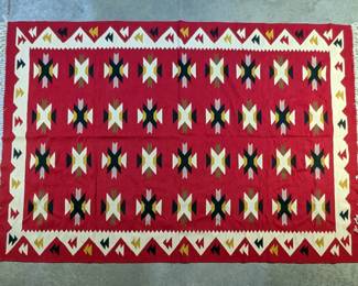 Navajo Style Woven Textile Rug With Geometric Designs, 114" x 80"