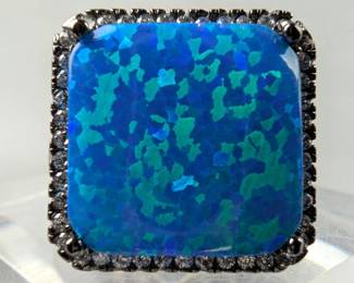 Sterling Silver And Polished Blue Opal Ring, 925 Silver, Size 8
