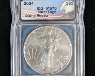IGC MS70 Graded 2024 American Eagle .999 Fine Silver Dollar Coin
