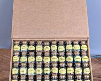 Gemstones In Glass Bottles, Garnet, Labradorite, Amethyst, Lava, Dragon Blood Stone, Black Moonstone, Sodalite, Clear Quartz, Rhodonite, And More, 40 Bottles, In Display Box