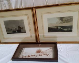 Framed Art Lot  Two David Cox HandColored Engravings  Historic Cliff House Photograph