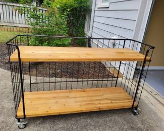MultiUse Rolling Cart  Metal Wall Organizer  TwoShelf WoodMetal Cart 4Cubbie Shelf with Hook