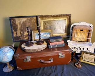 Vintage JayDee Cast Iron Gas Heater, Antique Suitcase  Academic Decor Lot