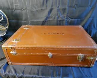 Vintage E.N. Marsham Brown Leather Travel Trunk with Brass Hardware