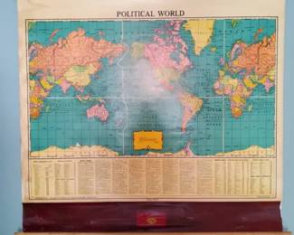 Vintage Crams Political World PullDown Map