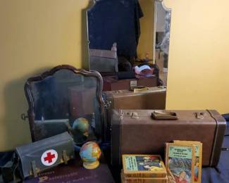 Hardy Boys Collection, WWII Book, World Globe Bank  Suitcase Shelf