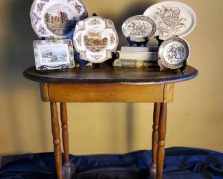Antique Wood Accent Table  Wedgwood  Curated British Transferware Collection