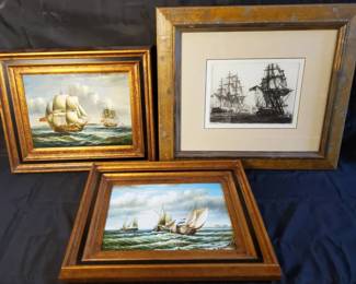 Maritime Art Lot  Two W. Hoper Sailboat Paintings  L.H. Mersky Nautical