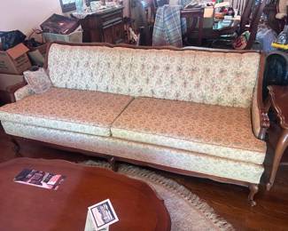 Frenc provencial in pecan finish. Sturdy, comfy...see pther pieces in this room that co ordinate. 3 seater, 2 cushion.