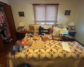 Upper bedroom. King size bed sold seperately. bedspread and duster and shams that match sold as a set.