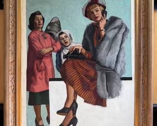 38 x 26 including frame. 1940s illustration. Oil on canvas.