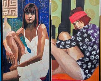 Pair of Persian  female portraits 48 x 24 ea $409