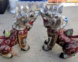 Burmese hand carved foo dogs $509