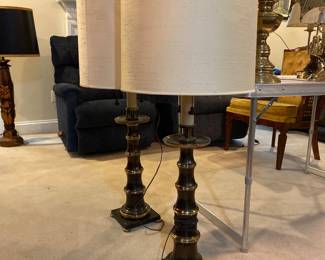 Mid century Stiffel faux bamboo brass table lamps