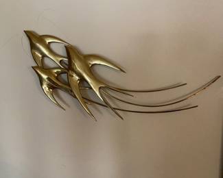 Signed Bijan brass copper soaring swallows wall sculpture