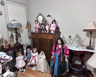 Porcelain Dolls and furniture 