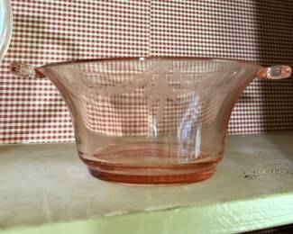 Pink Depression Glass Candy Dish with Etched Design