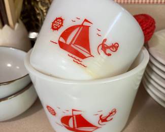 McKee Glass Co. Red & White Nautical Themed Refrigerator Dishes