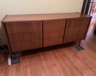 Mid-century Modern walnut dresser with added risers - 62" x 18.5" x 32" - Available for Pre-sale