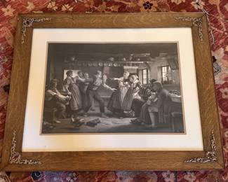 Large, oak framed, late 1800's to early 1900's classic Dutch interior scene.