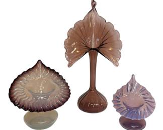 Three Purple and Uranium Glass Jack In The Pulpit Vases