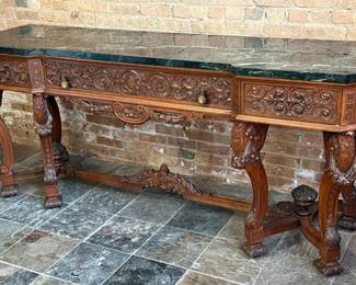 JOHN HENRY BELTER Attr. Highly Carved Victorian Marble Console 