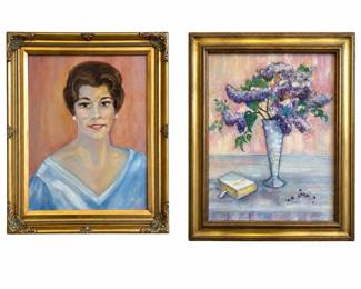 Two Mid Century Oil Paintings, Portrait of a Woman and Still Life