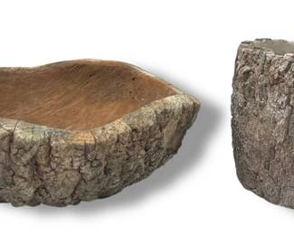 Two French Faux Bois Articles, Planter & Bowl