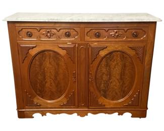 Antique Victorian Flamed Mahogany and Marble Top Server