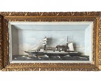 Two Masted Steam Schoonder Ship Model Shadowbox