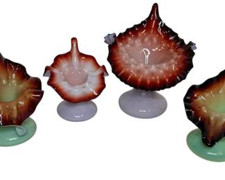 Collection of Oxblood, Lavender, and Green Art Glass Jack In The Pulpit Vases