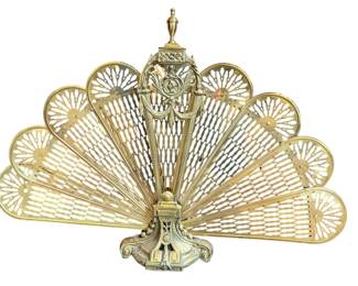 Brass Peacock Fire Screen, Folding 
