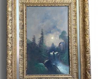 A 19th C. Oil Painting of Waterfall 