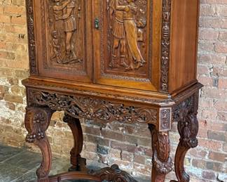 Highly Carved Italian Renaissance Bar Cabinet 