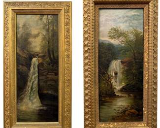 Two 19th C. Waterfall Oil Paintings