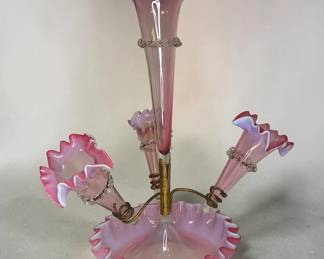 Victorian Pink Cranberry Art Glass Epergne