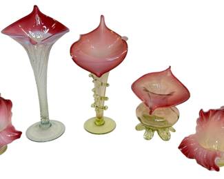 Collection of Victorian Uranium and Cranberry Glass Vases