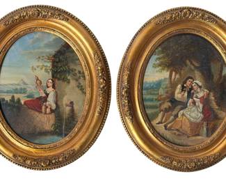 Two Petite Oil on Board Village Scenes
