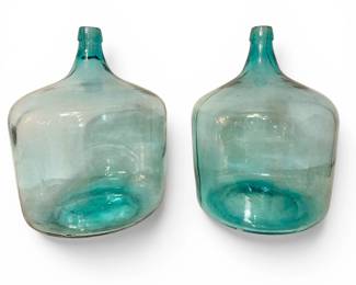 Two French Aqua Blue Glass Demijohns