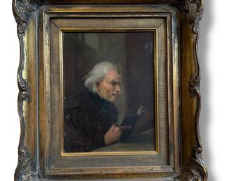 19th C. Oil Painting of Man Reading
