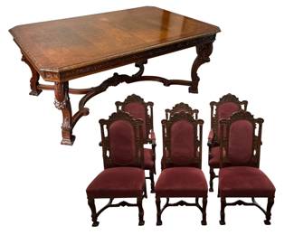 Antique Rococo Revival Highly Carved Dining Set
