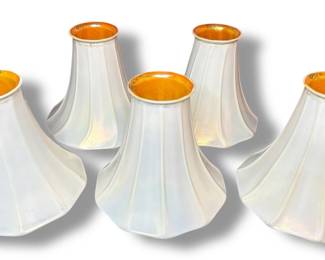Five QUEZAL Iridescent Art Glass Shades