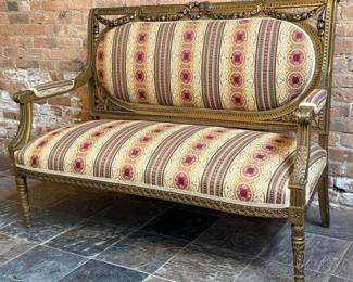 19th C. French Louis XVI Style Gold Giltwood Settee