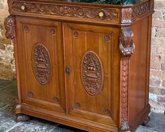 Antique Rococo Revival Highly Carved Marble Top Server 
